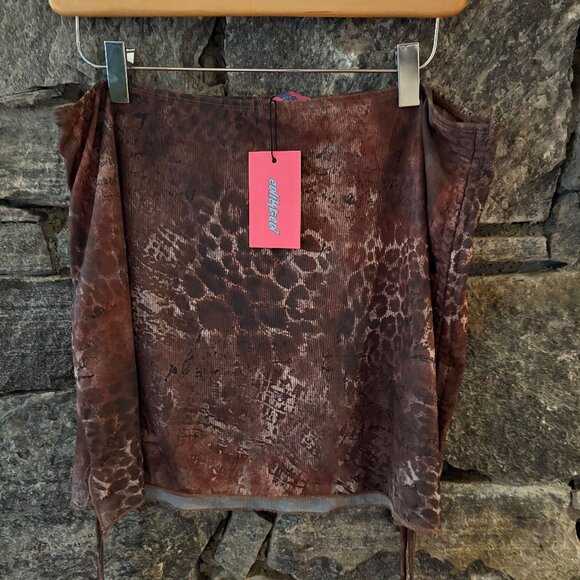 EDIKTED LEOPARD MESH MINI SKIRT WITH SIDE ROUCHING; BROWN/GRAY, SIZE XL NWT - Picture 4 of 4